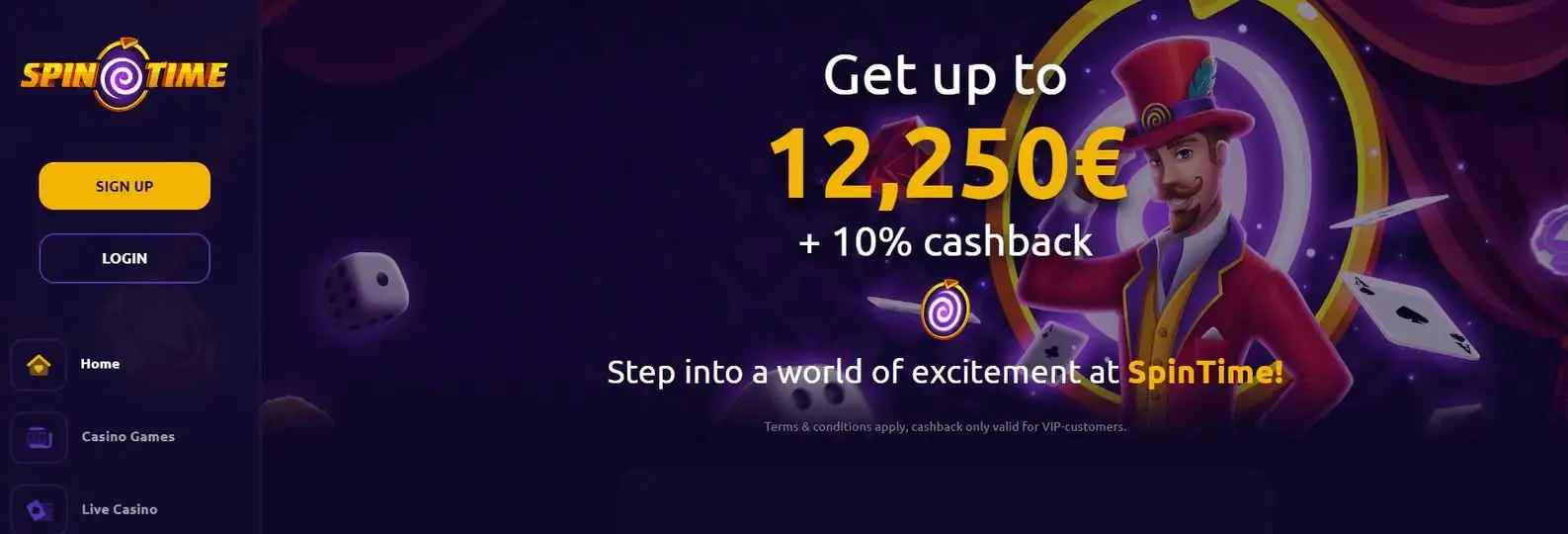 SpinTime Casino banner with slots and the Spin 777 wheel
