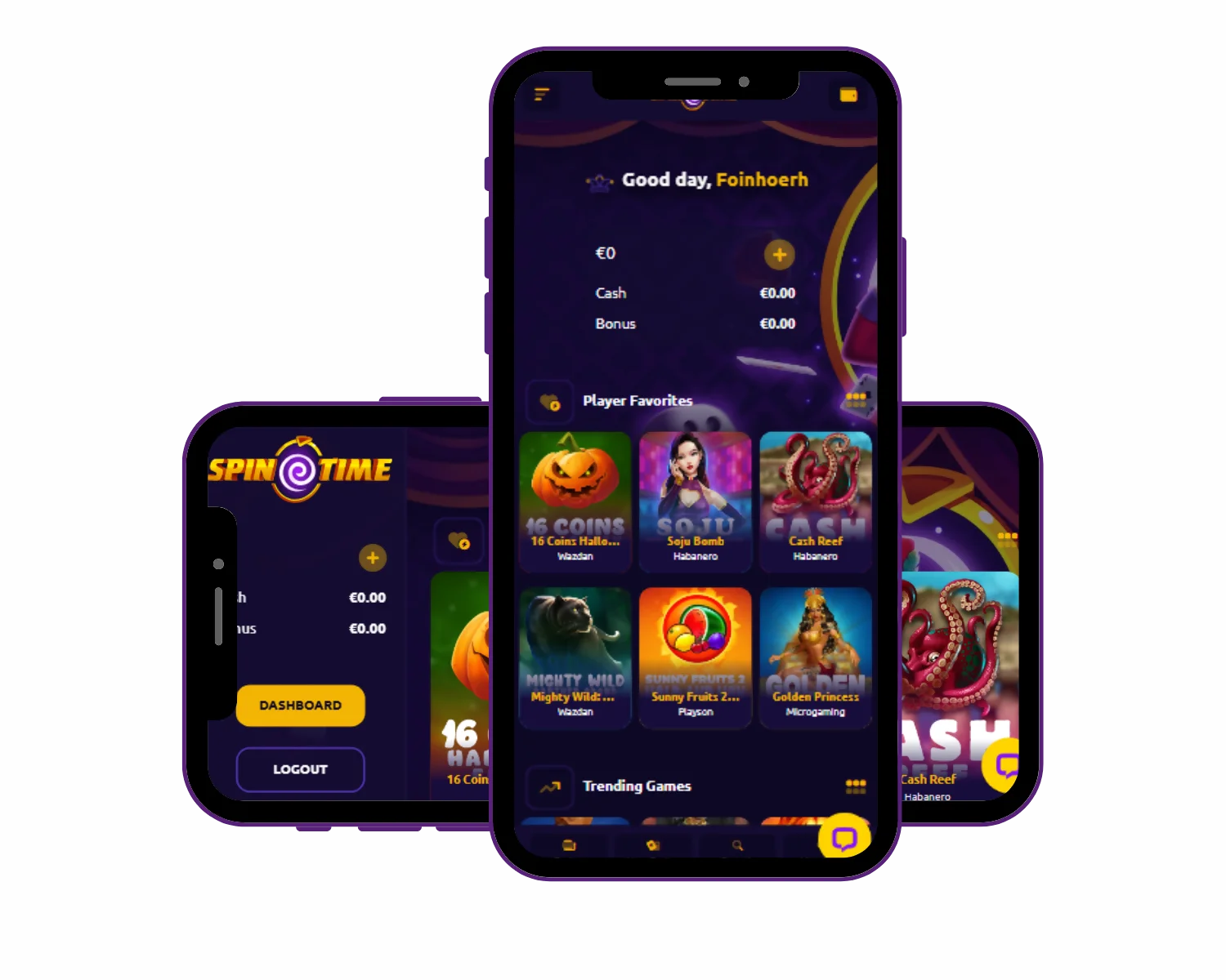 SpinTime app promo with the casino mobile interface