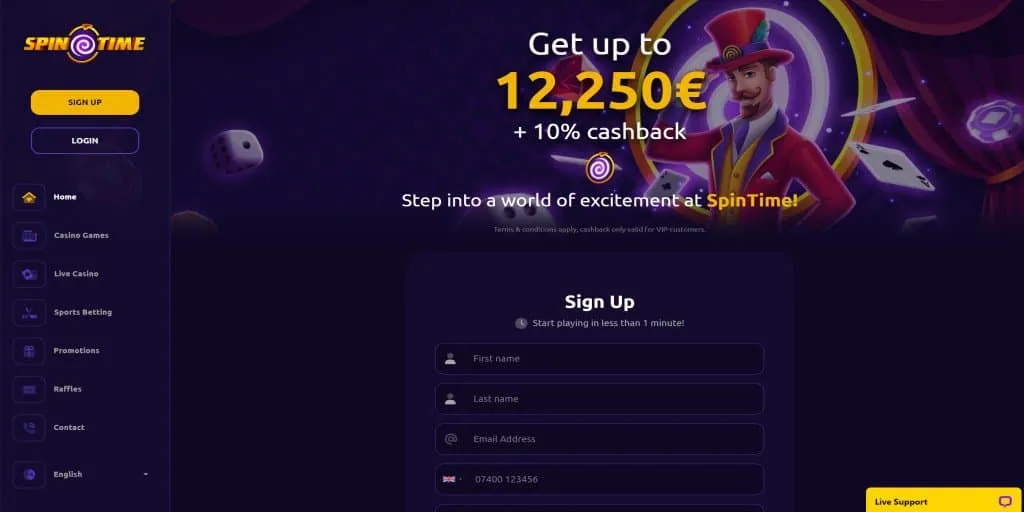 SpinTime registration promo banner